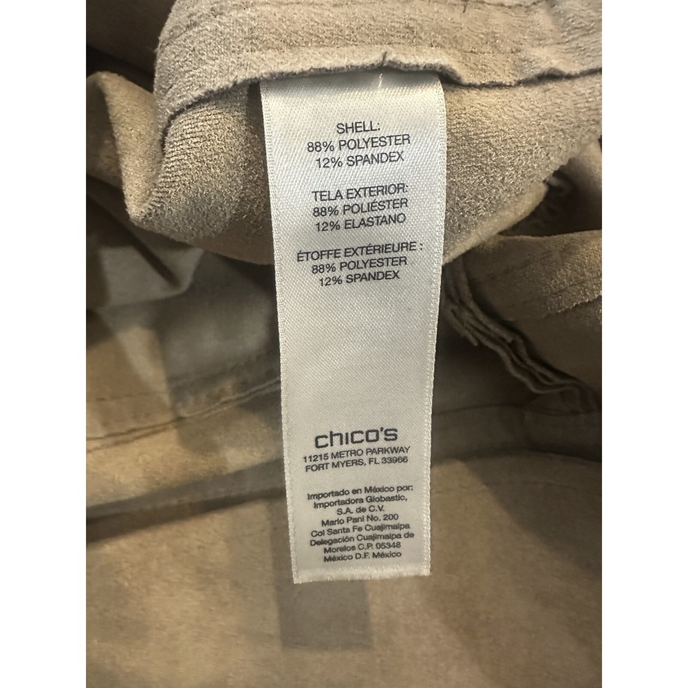 Chico's Faux Suede Fringe Vest Moto Zip Tan Size 2 Large 12 Fall Western Country - Picture 10 of 14
